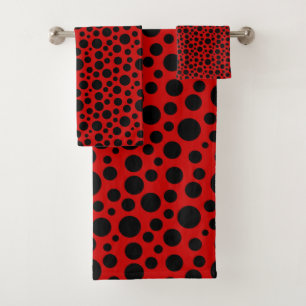 Conjunto De Toalhas Círculos pretos com vermelho escuro