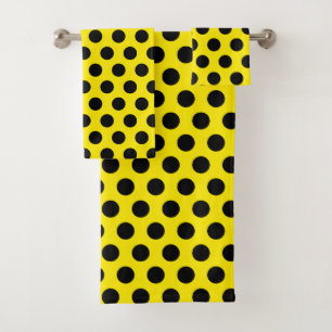 Conjunto De Toalhas Círculos Pretos no Fundo Amarelo