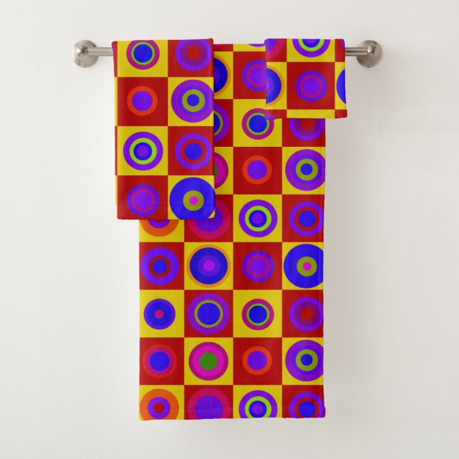 Conjunto De Toalhas Círculos Retro-Modernos de Bolinhas Op. 1970 (Insitu)