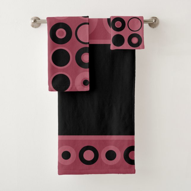 Conjunto De Toalhas Círculos Rosa e Preto (Insitu)