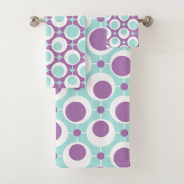 Conjunto De Toalhas Círculos Verdes e Roxos do Padrão Retroativo
