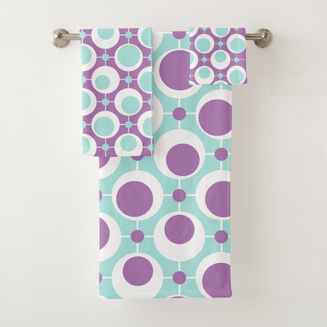 Conjunto De Toalhas Círculos Verdes e Roxos do Padrão Retroativo (Insitu)