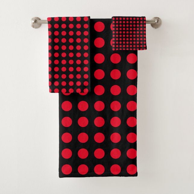 Conjunto De Toalhas Círculos Vermelhos Padrões Polka Dot Preto Moderno (Insitu)