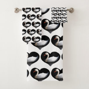 Conjunto De Toalhas Cisne branco sobre preto
