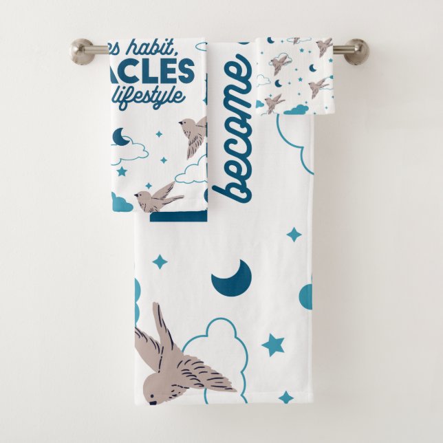 Conjunto De Toalhas Citações de fé e padrão de aves (Insitu)