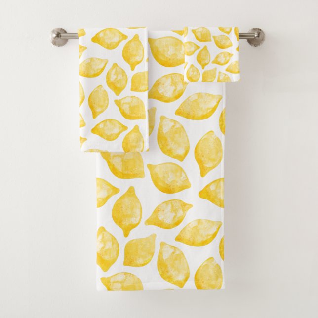 Conjunto De Toalhas Citrus de Padrão de Limão de Aquarela (Insitu)