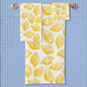 Conjunto De Toalhas Citrus de Padrão de Limão de Aquarela