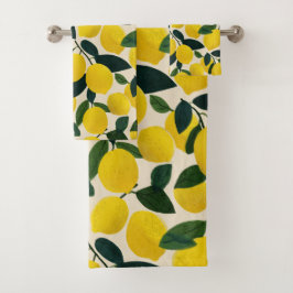 Conjunto De Toalhas Citrus Fruit Summer Pattern Yellow Lemons
