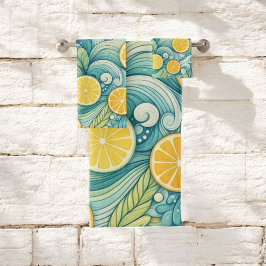 Conjunto De Toalhas Citrus Spa Whimsical Watercolor Lemon & Limão Bath