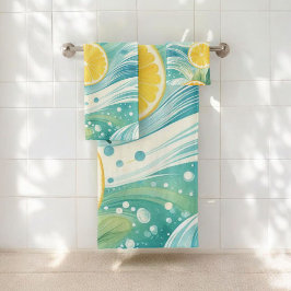 Conjunto De Toalhas Citrus Spa Whimsical Watercolor Lemon & Limão Bath