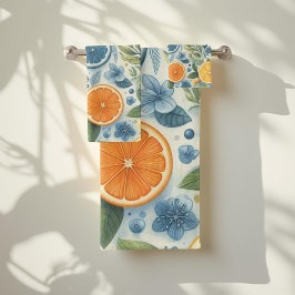 Conjunto De Toalhas Citrus Whimsical Watercolor Fruta e Floral