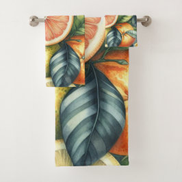 Conjunto De Toalhas Citrus Whimsical Watercolor Fruta e Floral