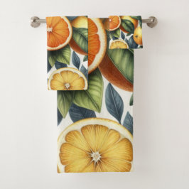 Conjunto De Toalhas Citrus Whimsical Watercolor Fruta e Floral