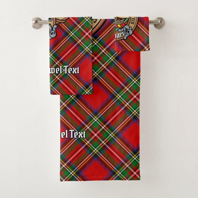 Conjunto De Toalhas Clan Stewart Crest sobre o Royal Tartan (Insitu)