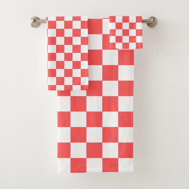 Conjunto De Toalhas Classic coral red checkerboard (Insitu)