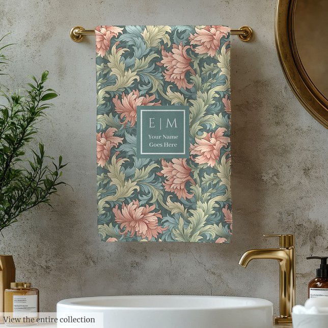 Conjunto De Toalhas Classic Morris Inspirou Pastel Floral Nome Persona (Classic Morris Inspired Pastel Floral Custom Name)