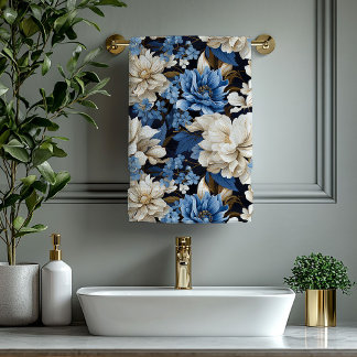 Conjunto De Toalhas Classic Navy Blue Ivory Gold Floral Towel