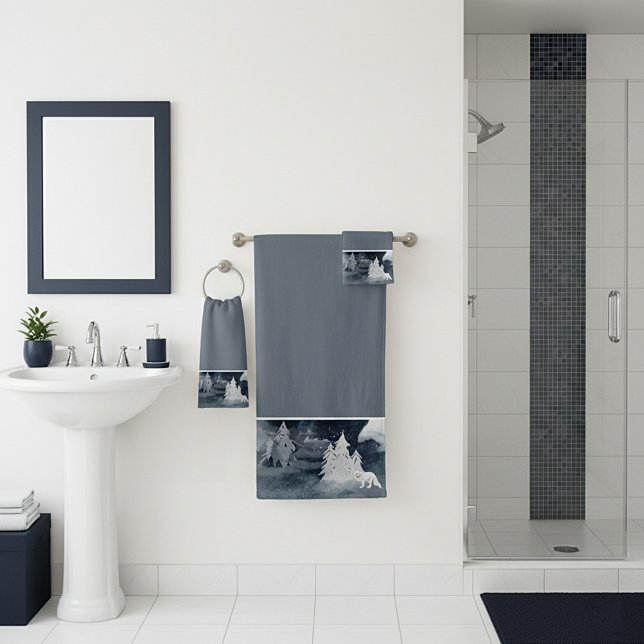 Conjunto De Toalhas Clássica cena de inverno escuro com raposa no Nata (Criador carregado)