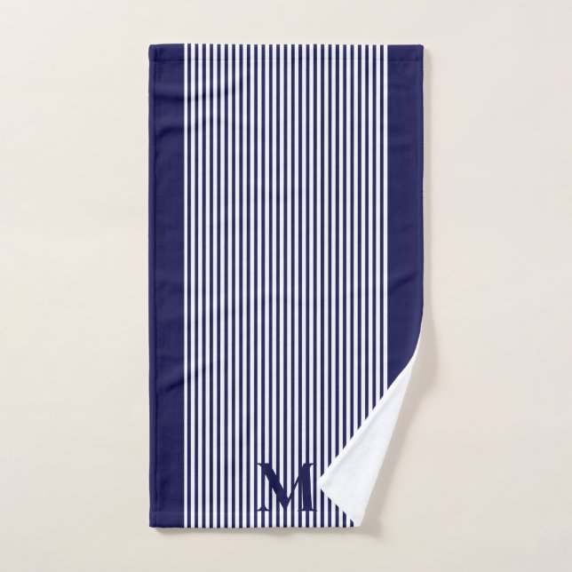 Conjunto De Toalhas Clássico Luxo Azul Marinho Náutico (Toalha de mão)