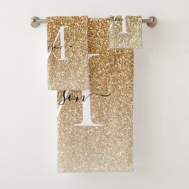 Conjunto De Toalhas Clássico Moderno Dourado Glitter Monograma Girly S