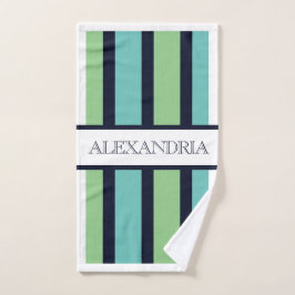 Conjunto De Toalhas Clássico Navy & Verde Sage Monogramado Família