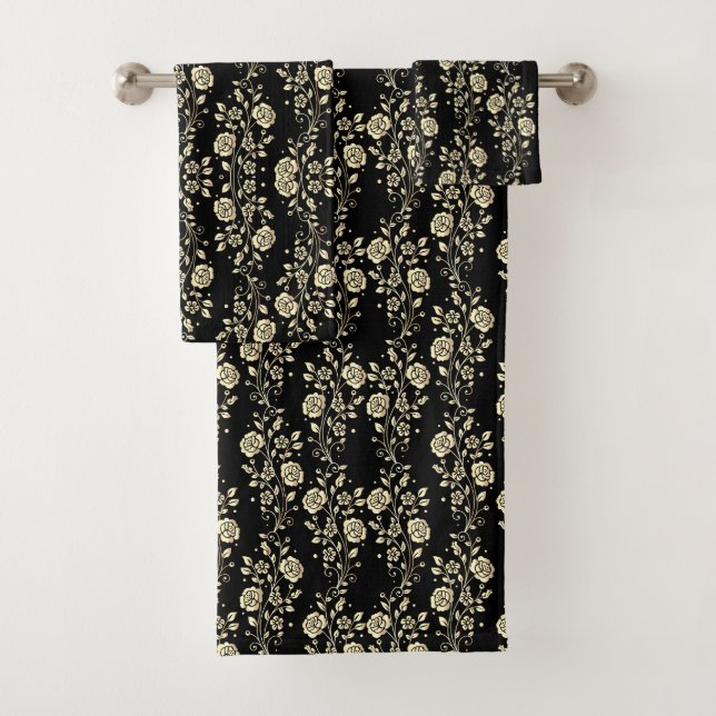 Conjunto De Toalhas Clássico preto e ouro floral (Insitu)