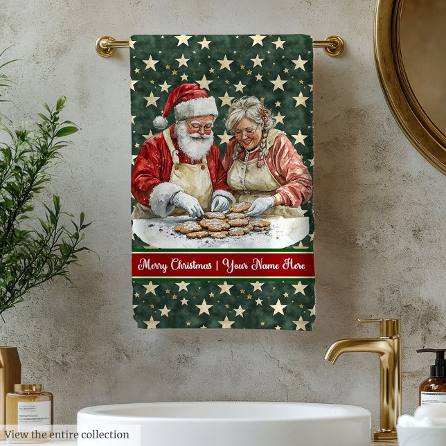 Conjunto De Toalhas Clássico Sr. e Sra. Claus Cozinhar Bath Towels (Classic Mr. and Mrs. Claus Cooking Bath Towels)