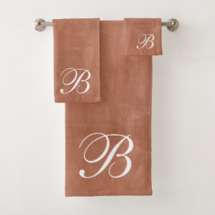 Conjunto De Toalhas Clay Terracotta Brushstrokes Monogramas