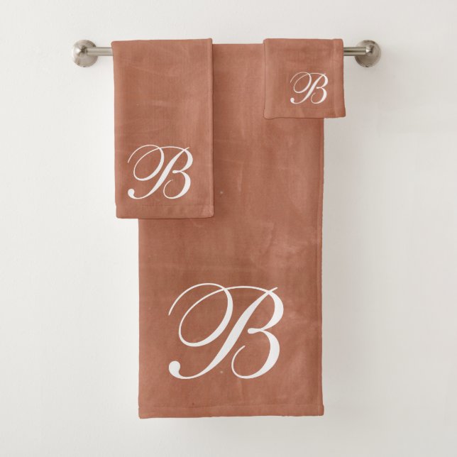 Conjunto De Toalhas Clay Terracotta Brushstrokes Monogramas (Insitu)