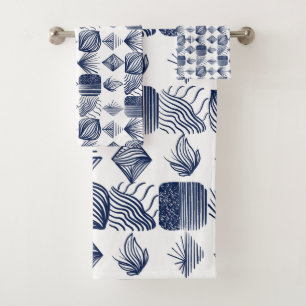 Conjunto De Toalhas Coágulo Tribal de Caribe Negrito: Branco, Azul Mar