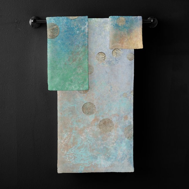 Conjunto De Toalhas Coastal Grunge | Azul e Verde Dourado (Criador carregado)