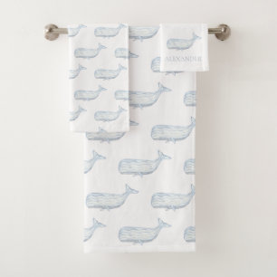 Conjunto De Toalhas Coaster Watercolor Blue Whale Personalizado