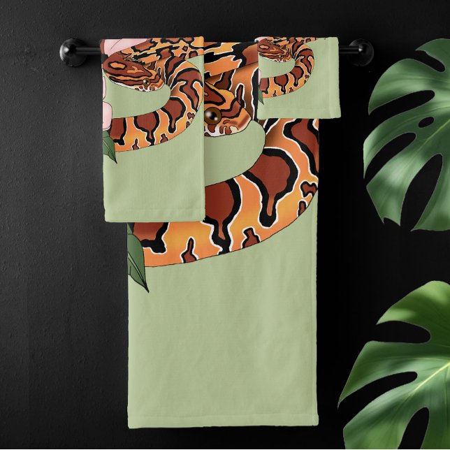 Conjunto De Toalhas Cobra Milho Vibrante Flores de Peônia Rosa Verde (Criador carregado)