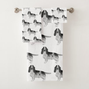 Conjunto De Toalhas Cocker Spaniel Inglês em Padrão Preto e Branco