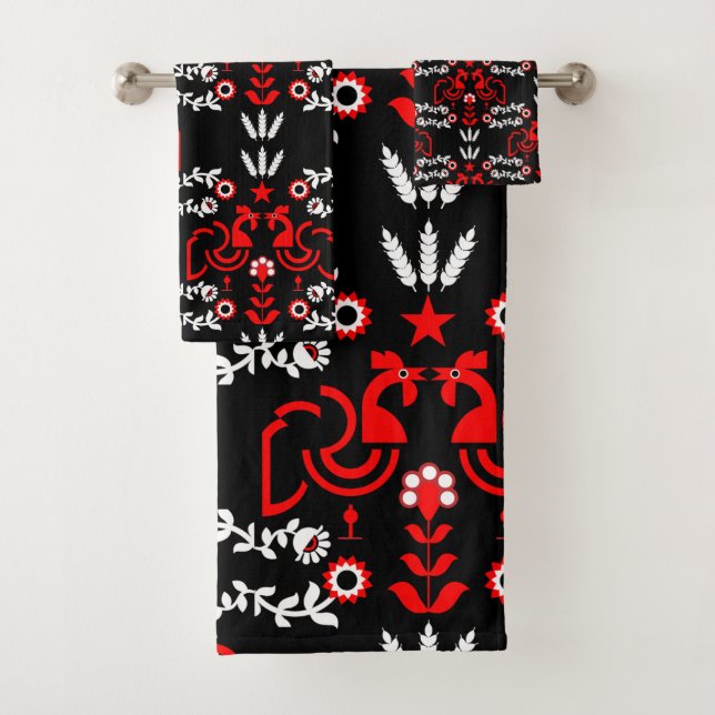 Conjunto De Toalhas Cockerel Scandinávia Folk Art (Insitu)