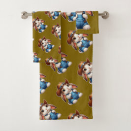 Conjunto De Toalhas Coelhinho de vaqueiro com chapéu e macacões