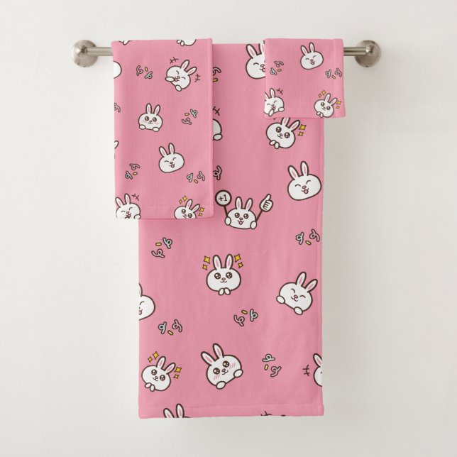 Conjunto De Toalhas Coelhinhos bonitos e emoticons Rosa (Insitu)