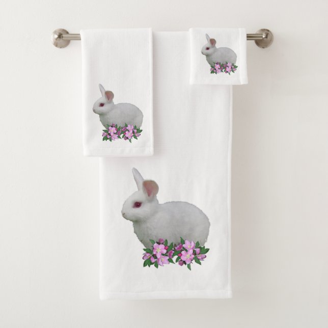Conjunto De Toalhas Coelho Branco & Flores de Maçã em Branco (Insitu)