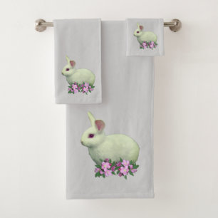 Conjunto De Toalhas Coelho Branco & Flores de Maçã em Cinza Claro