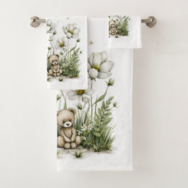Conjunto De Toalhas Coelho Bunny Adorável em Aquarela com Lua e Estrel