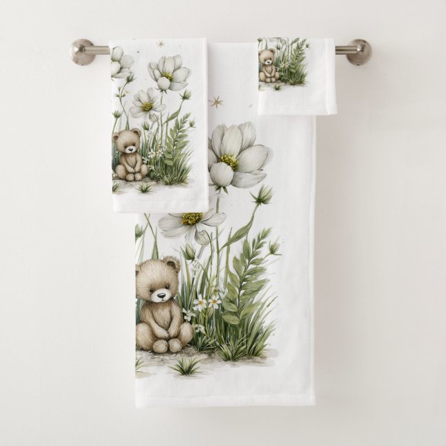 Conjunto De Toalhas Coelho Bunny Adorável em Aquarela com Lua e Estrel (Insitu)
