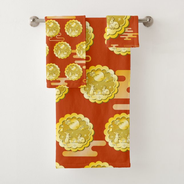 Conjunto De Toalhas Coelho da Lua Dourada do Festival de outono do méd (Insitu)