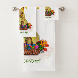 Conjunto De Toalhas Coelho da Páscoa com Ovos e Flores