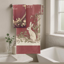 Conjunto De Toalhas Coelho de Páscoa Floral Vintage Art Nouveau Borgon