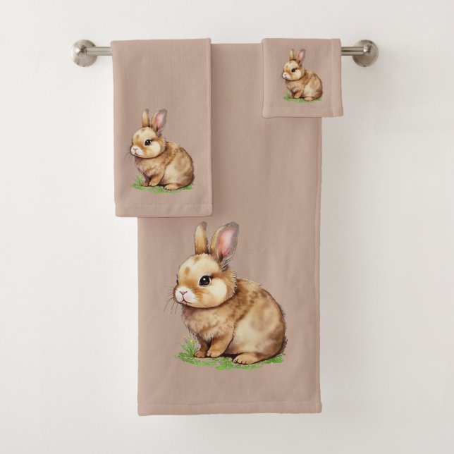 Conjunto De Toalhas Coelho Fofo Moderno em Bege Sortudo (Insitu)