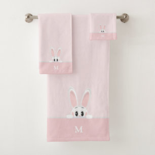 Conjunto De Toalhas Coelho Fofo & Monograma em Rosa Claro