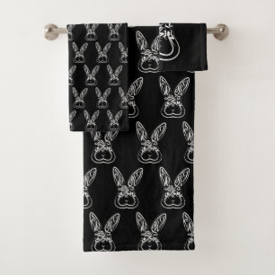 Conjunto De Toalhas Coelho Tribal Negro e Branco