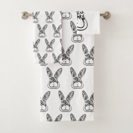 Conjunto De Toalhas Coelho Tribal Negro e Branco