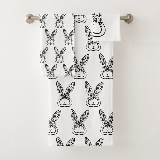 Conjunto De Toalhas Coelho Tribal Negro e Branco (Insitu)