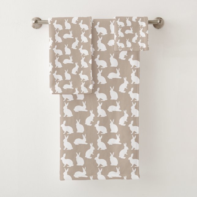 Conjunto De Toalhas Coelhos Bege E Brancos Páscoa Neutra E Elegante (Insitu)